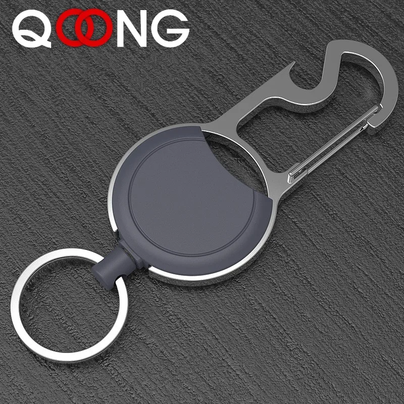 QOONG New Arrival H08 45cm Full Length Multi-Tool Retractable Keychain Quick-Release Clip Key Chain with Bottle Opener Keyring