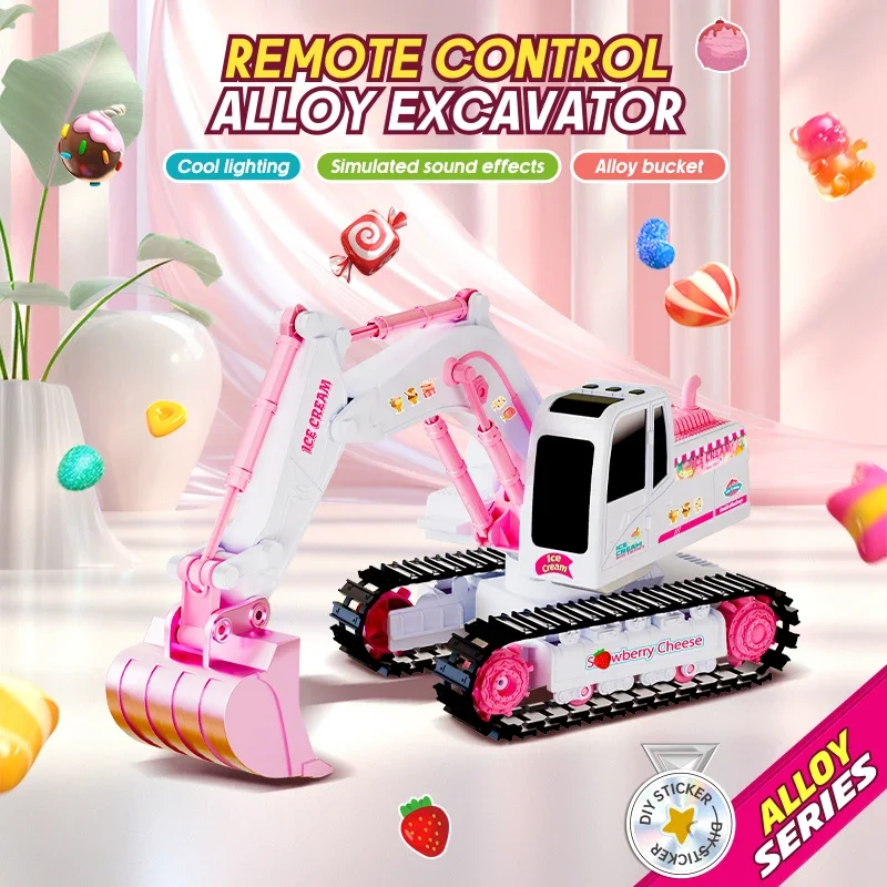 Pelle RC en alliage 1/24, véhicule d'ingénierie télécommandé, camion sur chenilles rotatif à 360 degrés, modèle de musique légère, jouet pour fille, cadeaux de noël