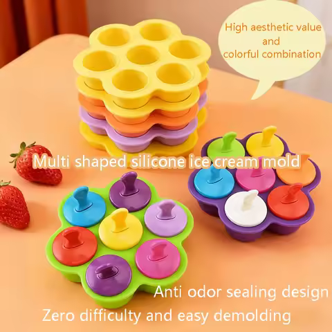 7-hole Silicone Ice Cream Mold Baby Auxiliary Box Silicone Tape Cover Ice Grid Ice Hockey Popsicle Ice Stick Mold DIY Ice Mold