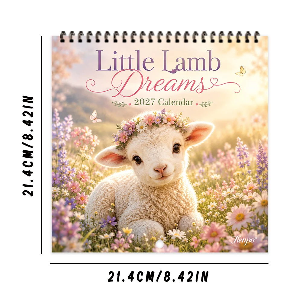1pc 2027 Healing Little Lamb Wall Calendar,12‑Month Planner,Gift For Back‑to‑School,Christmas,New Year,Free Stickers Included