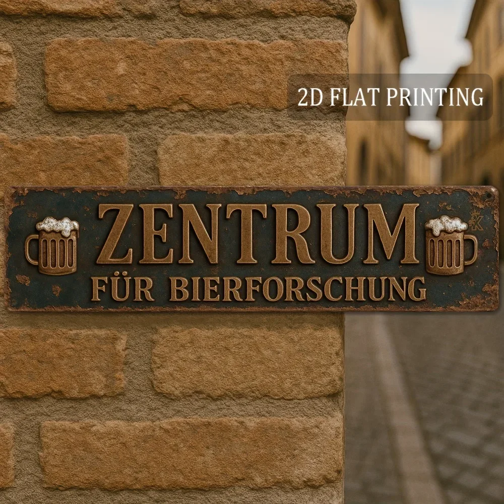 2D Flat Fun Beer Research Center Metal Sign, Vintage German-Style Brewery Decoration, 16X4 Aluminum Plaque, Suitable for Men's Lounge, Home Bar, or Pub