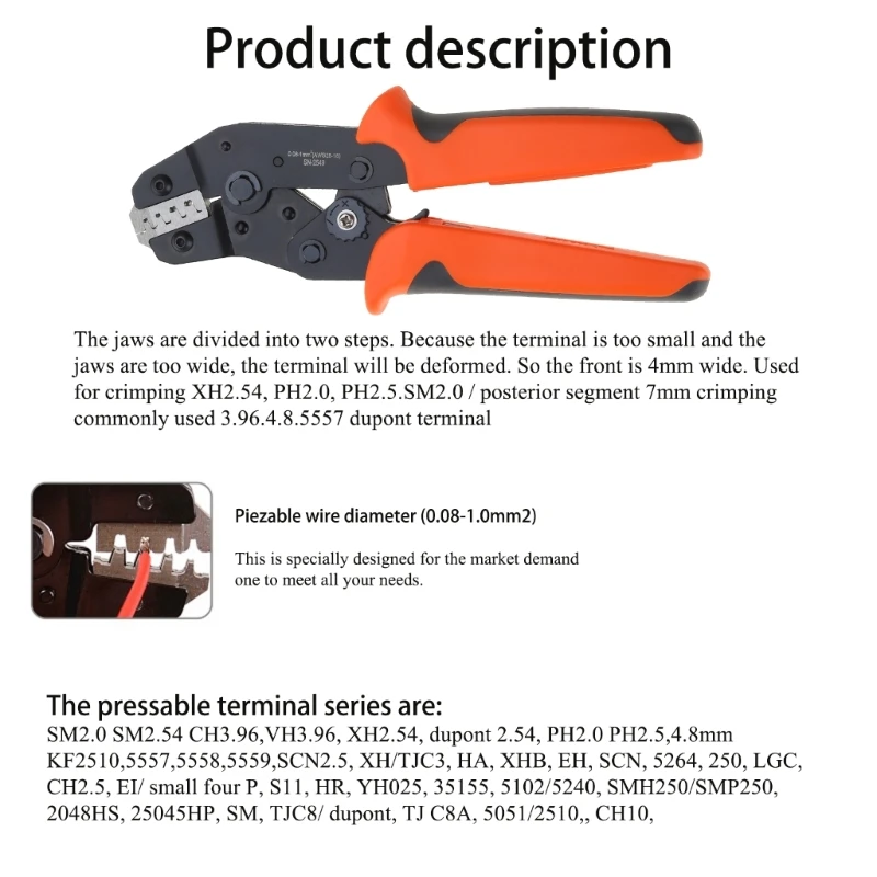 SN-2549 Ratcheting Crimping Plier for PH2.0 XH2.54 2.54 2.8 3.96 4.8 KF2510 JST Terminal Connectors