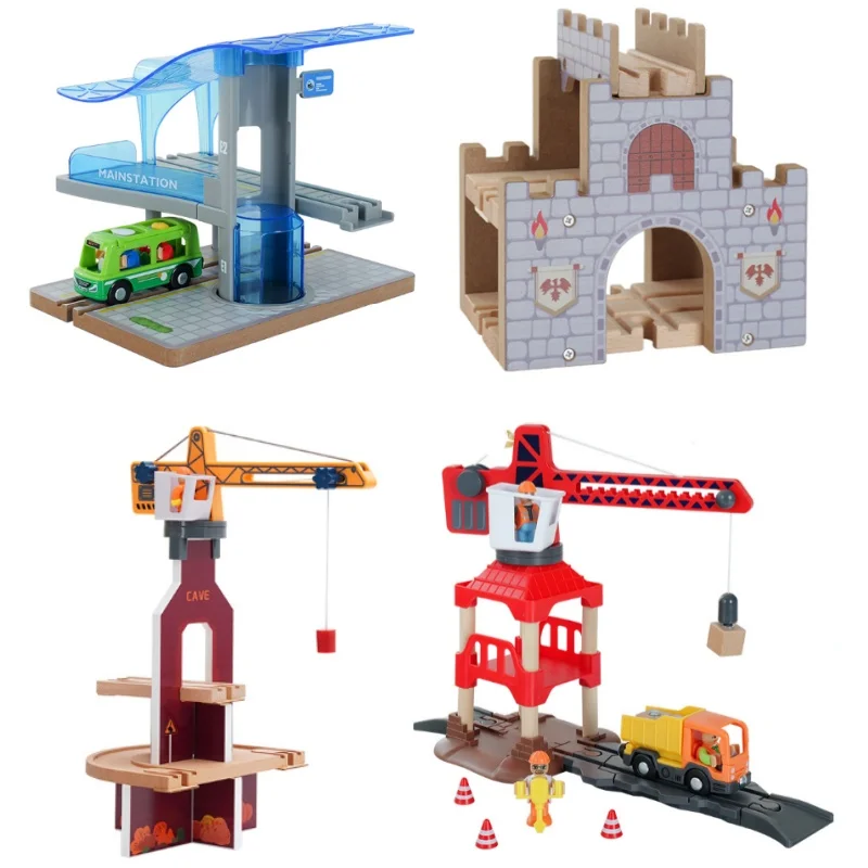 NEW Wooden Track Hanging Tower Train Track Accessories Magnetic Stroller Game Scene Decoration Track Toys