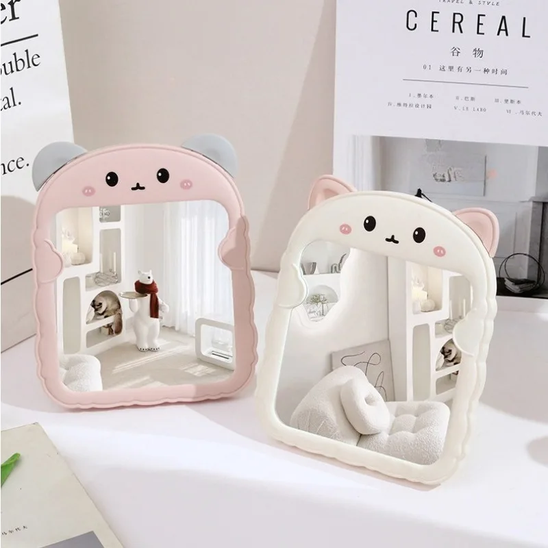 Cat Ear Mirror Makeup Mirror Folding Plastic Cute Single-sided Mirror Student Dormitory Makeup Mirror Desktop Desktop Mirror