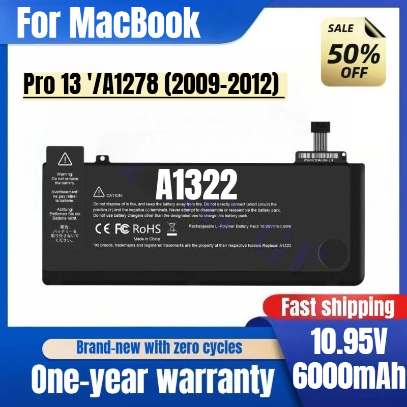 

A1322 for MacBook Pro 13 '/A1278 (2009-2012) Laptop Battery High Quality High Capacity Battery Replacement Bateria Grade A Cell