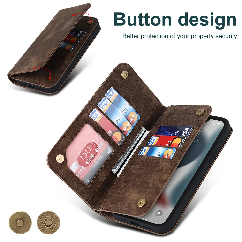 Magnetic Leather Wallet Phone Cover for iPhone 15 16 Pro Max 14Plus 13 12 for Magsafe Wireless Charging Kickstand Card Solt Case