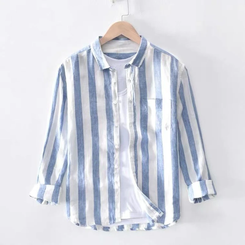 Fashion Lapel Button Pockets Casual Striped Shirts Men\'s Clothing 2024 Spring Summer New Loose All-match Tops Korean Shirts