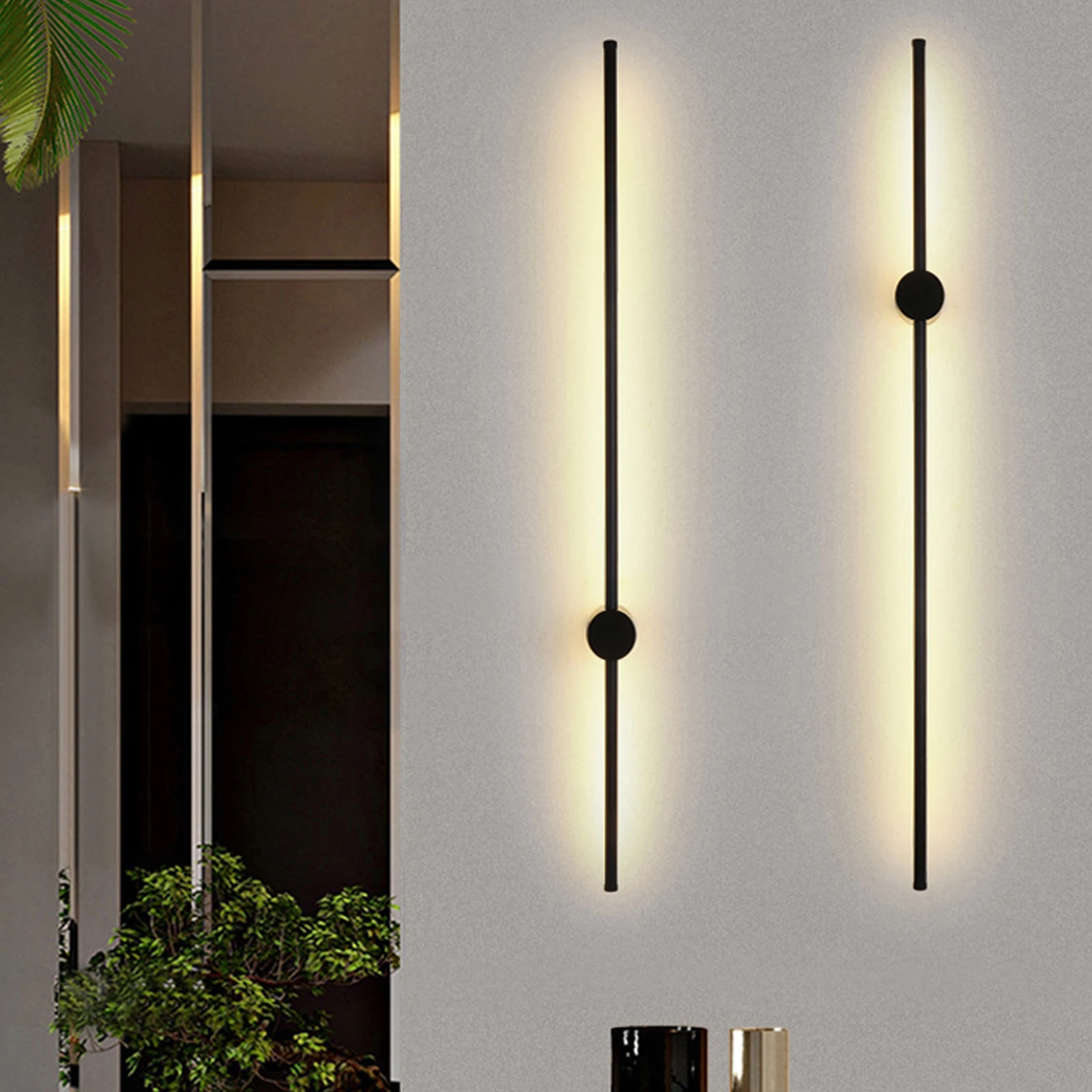 

Modern LED Linear Wall Light Long Strip Wall Lamp Black Sconce Bedroom Living Room