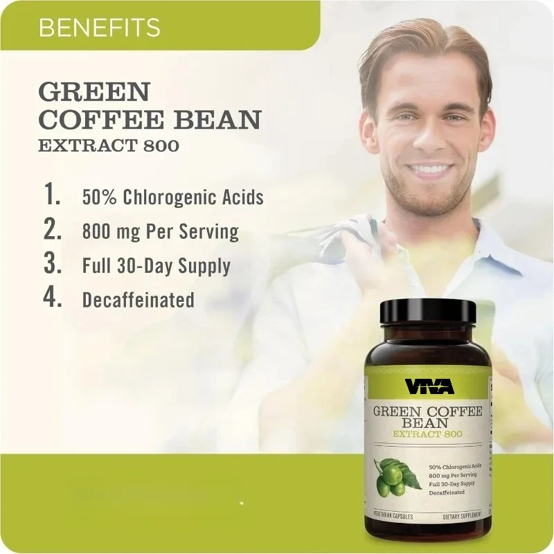 Green Coffee Bean Extract, 800mg, Contains 50% Chlorogenic Acid, Supports Energy and Antioxidants, Pure, Non GMO, 60 Capsules