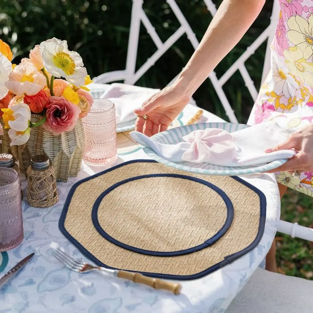 

2Pcs Vintage Round Table Placemat Protective Linen Tableware Pads Spill Proof Anti-scalding Kitchen Mats for Home
