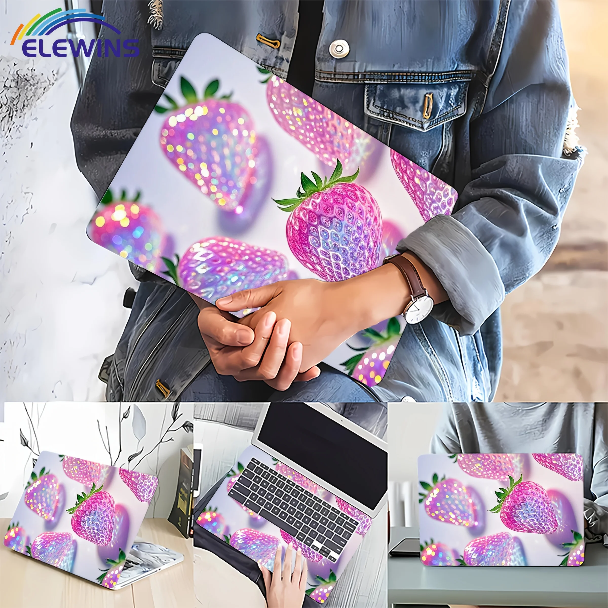 

2 шт., чехол для ноутбука с желейным клубничным узором, универсальная наклейка на кожу ноутбука, подходит для ноутбука, автомобиля, шлема,