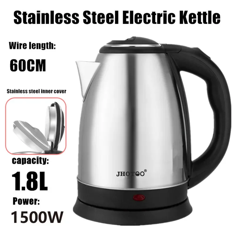 

1.8L 220V Stainless Steel Electric Kettle Silver Black Base Separation Desion Rust-resistant Durable for Home During Travel