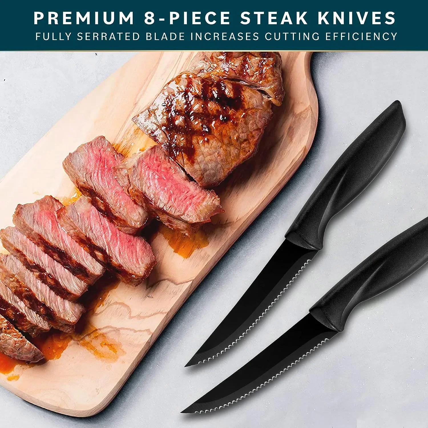 High-end 1/2/4/6/8 Cool black kitchen knife, Steak knife set Stainless steel PP plastic handle serrated knife, kitchen knife set