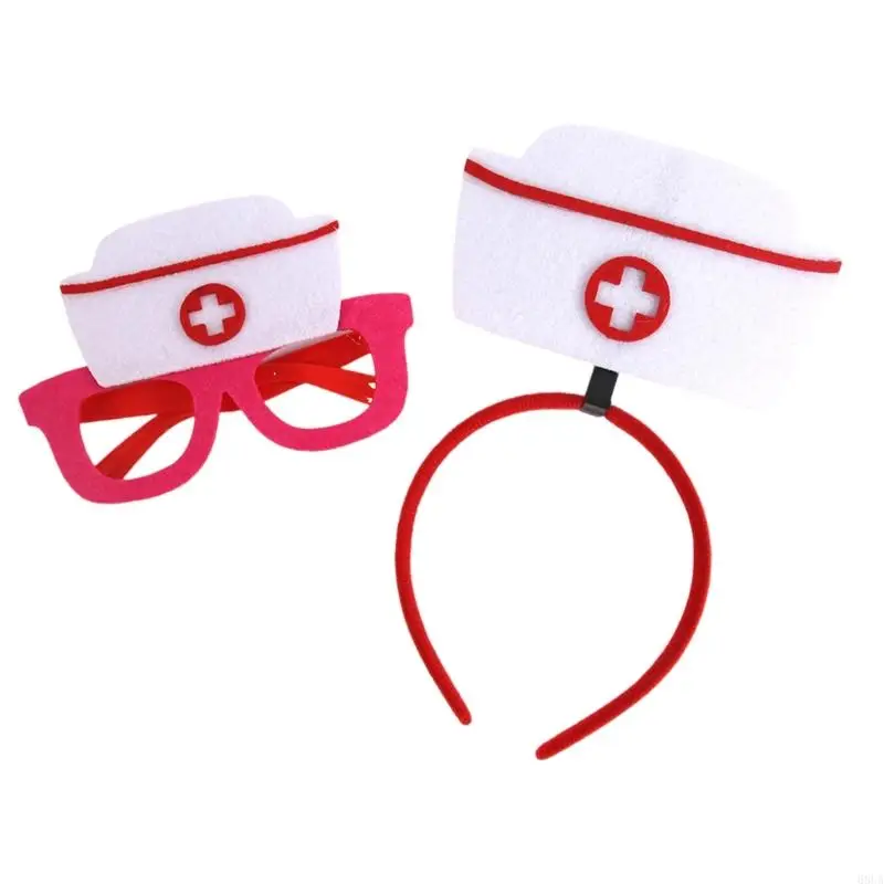 

68UA Nurse Costume Accessories Nurse Caps Glasses Nurse Headband for Halloween Cosplay
