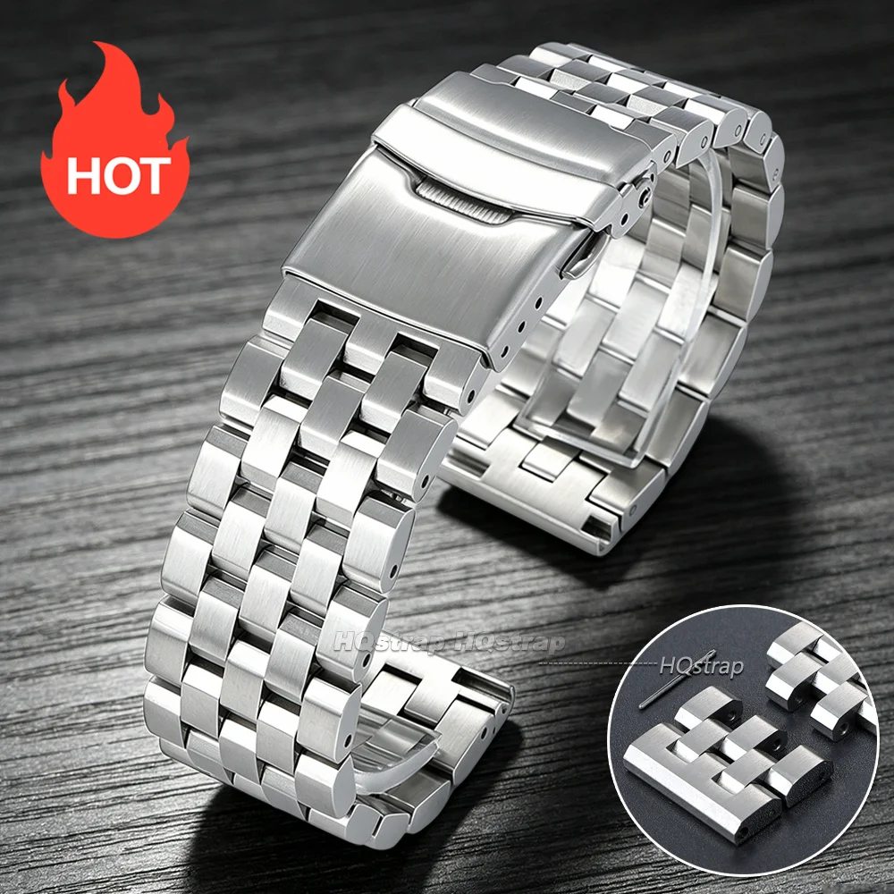 Massives Edelstahl-Uhrenarmband 18mm 20mm 22mm 24mm für Rolex für Omega Universelles Armband Metall-Faltschließe Handgelenksband