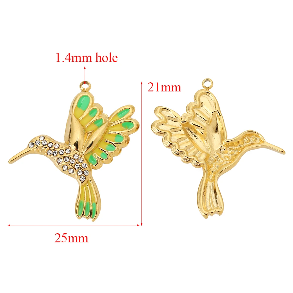 5pcs Stainless Steel Fly Bird Pendants Solid Enamel Cute Animal Necklaces Charms DIY Jewelry Gifts Findings Making