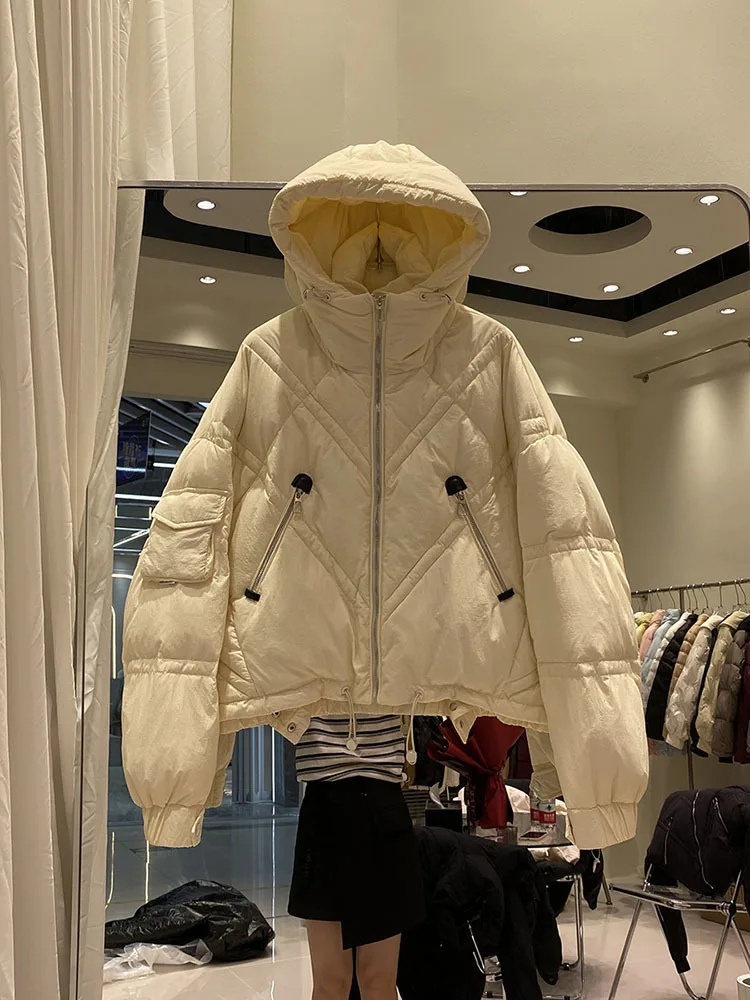 90% 2023 cappotto invernale da donna di alta qualità parka in piumino d\'anatra bianco femminile spesso caldo antivento sciolto piumino oversize