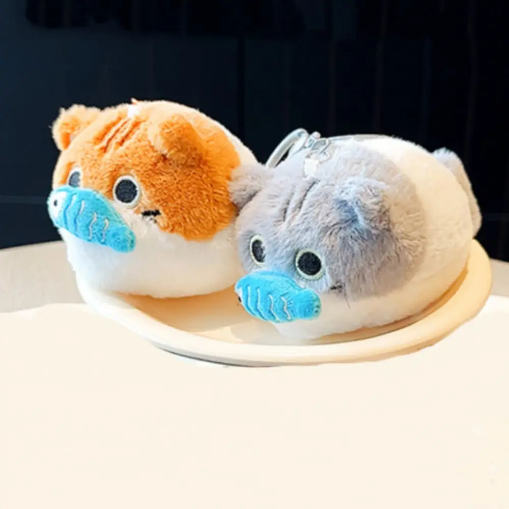 Stuffed Eat Fish‘s Cat Pull-out Toys Trinket Soft Cat Pull-out Toy Keychain Funny Creative Plush Eat Fish‘s Cat Keychain