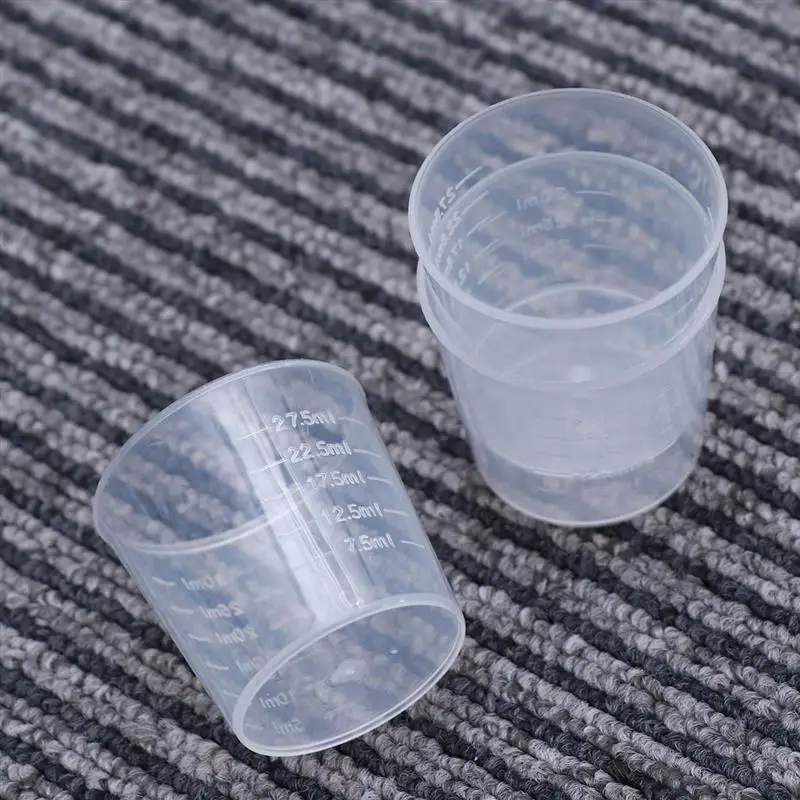 100pcs 30ml Plastic Graduated Cups Measuring Scale Cups Transparent Liquid Container for Mixing Paint Stain Epoxy Resin
