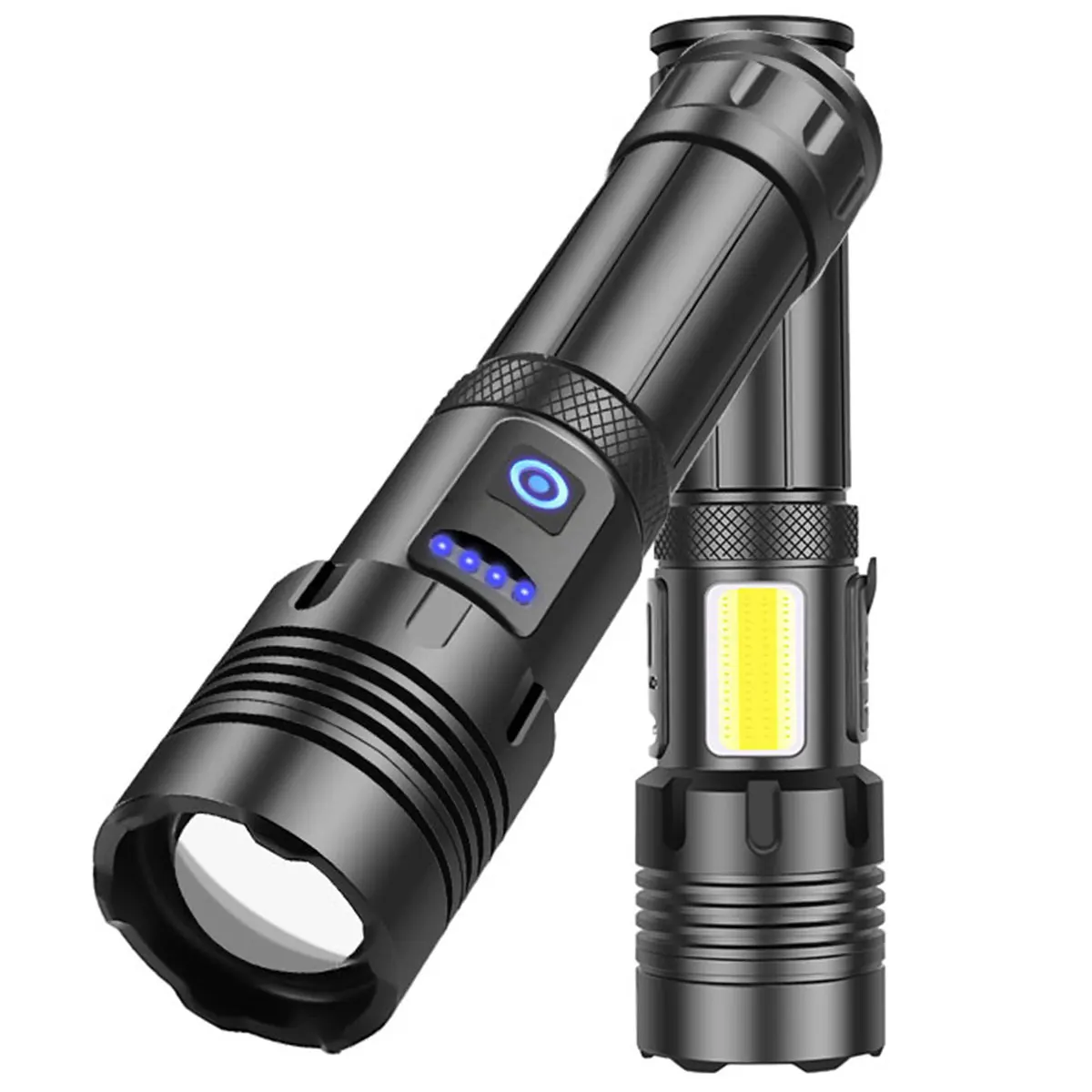 1/2Pcs LED Flashlight 90000LM Super Bright COB Torch IPX4 Waterproof XHP70 Tactical Flashlight Spotlight Floodlight Rechargeable