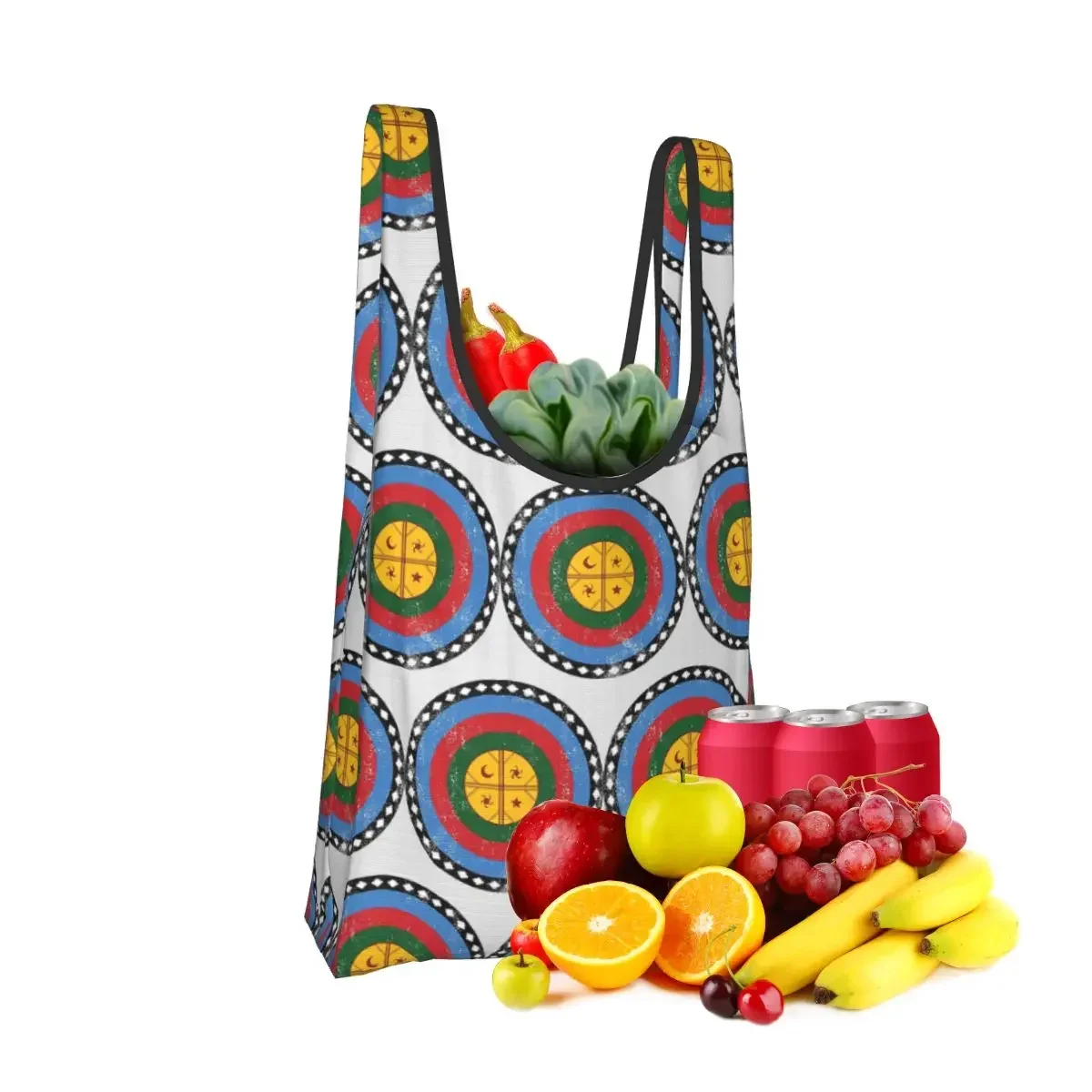 Mapuche Sign Symbol Graphic Portable Tote Shopping Bags Reusable Shopper Bag Grocery Handbag Shoulder Bag