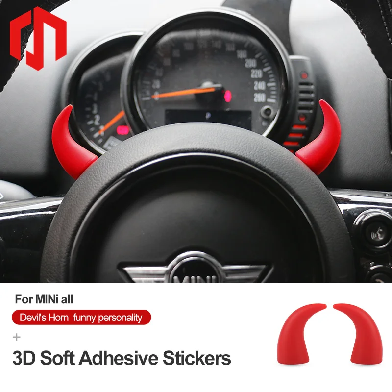 2pcs Interesting Devil Antlers Shaped Steering Wheel 3D Sticker Car Interior Accessories Control Tachometer Decorative Sticker