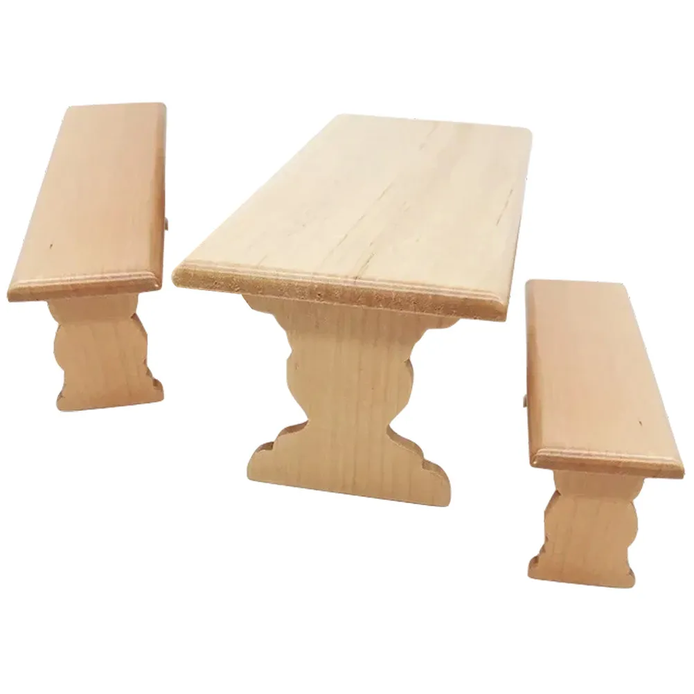 

1Set Miniature Furniture Creative Wooden Table and Bench Photo Props 112 Scale Miniature House Accessories for Decor