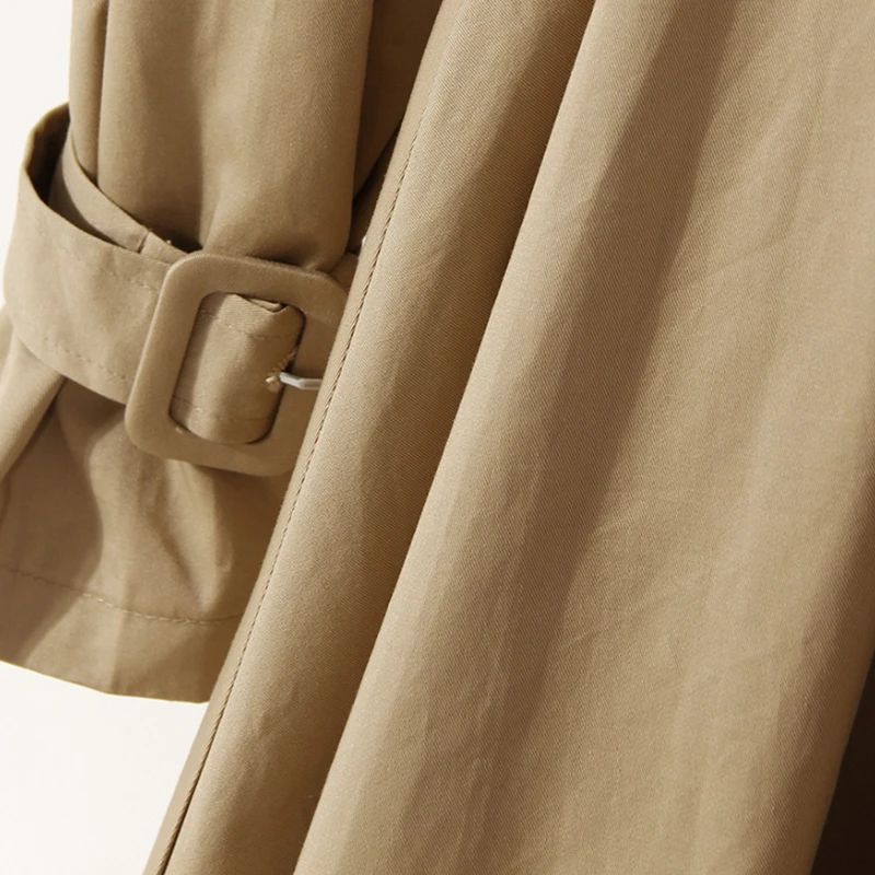 Women Spring Autumn Outerwear Trench Coat Tie Dress Waist Long Sleeve Fake Two Suit Collar Mid-length Button Retro  Simple