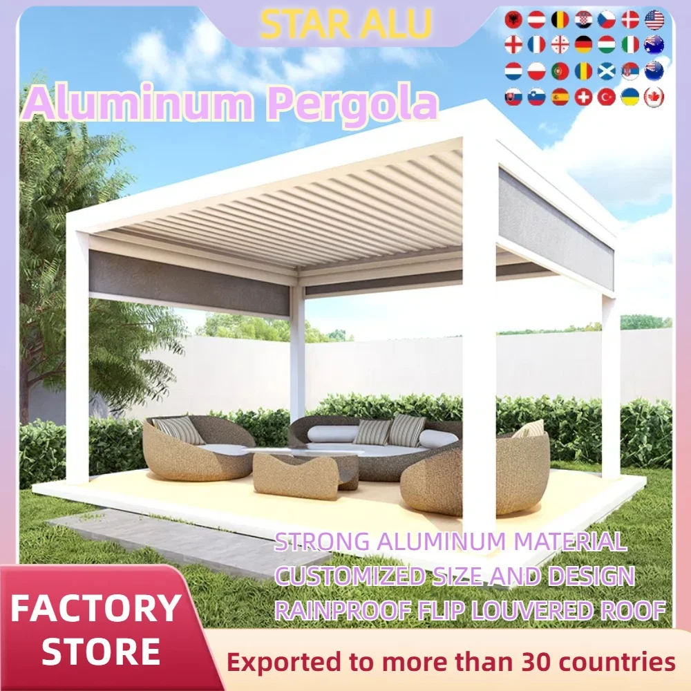 Bioclimatic Aluminum  Pergola standard 1 square meter price waterproof  louver roof can be flipped manually for outdoor patio