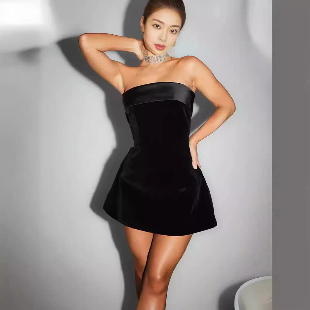 Elegant Sleeveless Slash-neck Mini Dress Sexy Bodycon Backless A-line Dress 2024 Retro Evening Club Party Women Vestidos