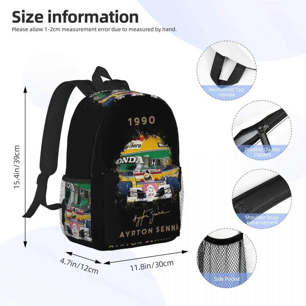 Ayrton Senna Rennwagen Rucksack Student Jungen Mädchen Büchertasche Kinder Schultasche Computer Umhängetaschen für Männer Frauen