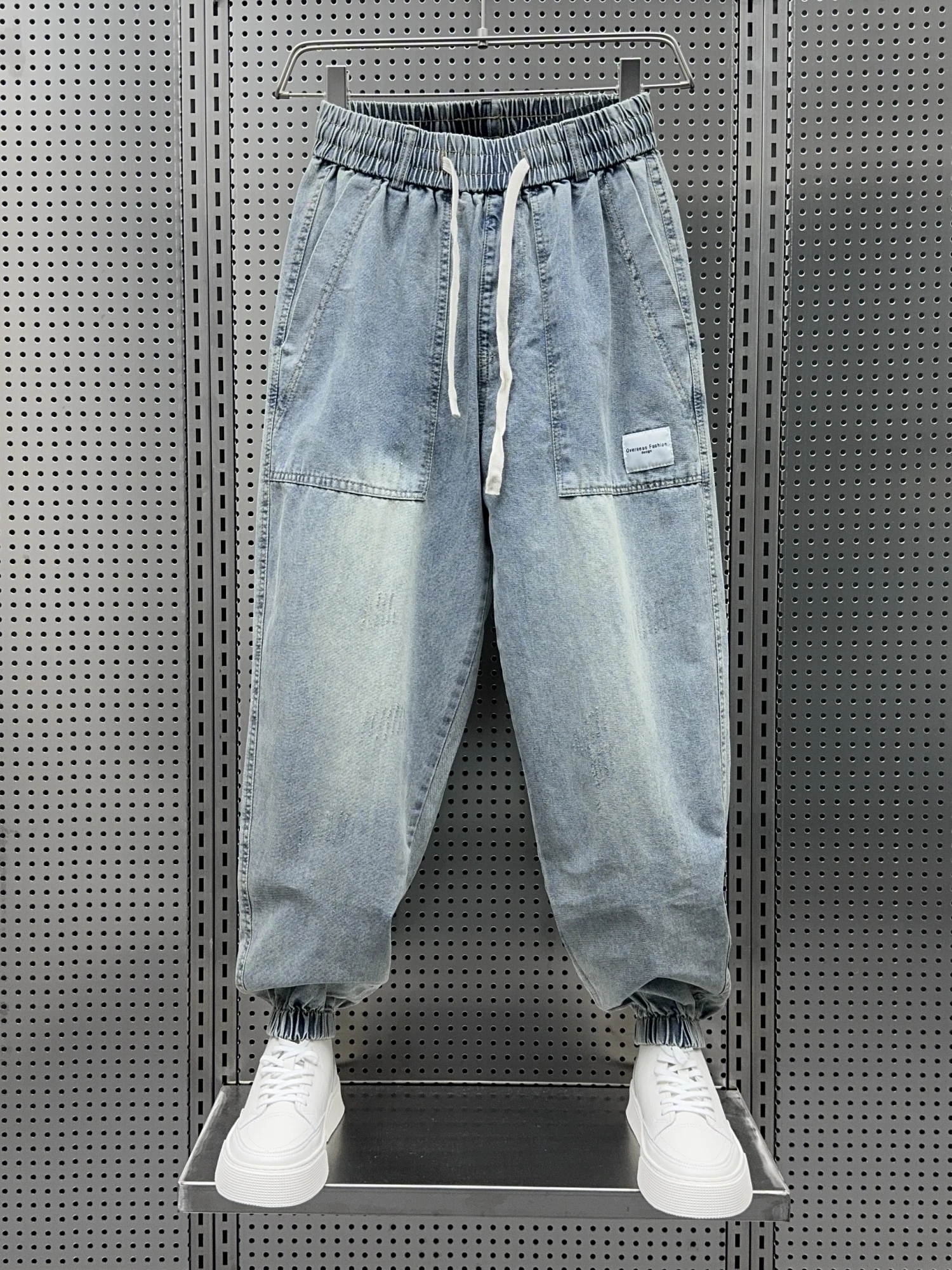 

Retro Waed Denim Jeans Men's Loose Cuffed Nine-Piece Faionable Harajuku Sle Youthful Wear Resistant Thin Summer Jeans