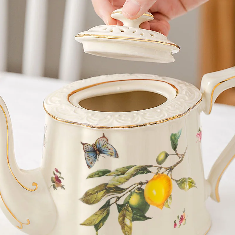 Gold Edge Lemon Teapot Cup And Saucer Coffee Mug Ceramic Dinner Plates Drinkware For Birthday Wedding