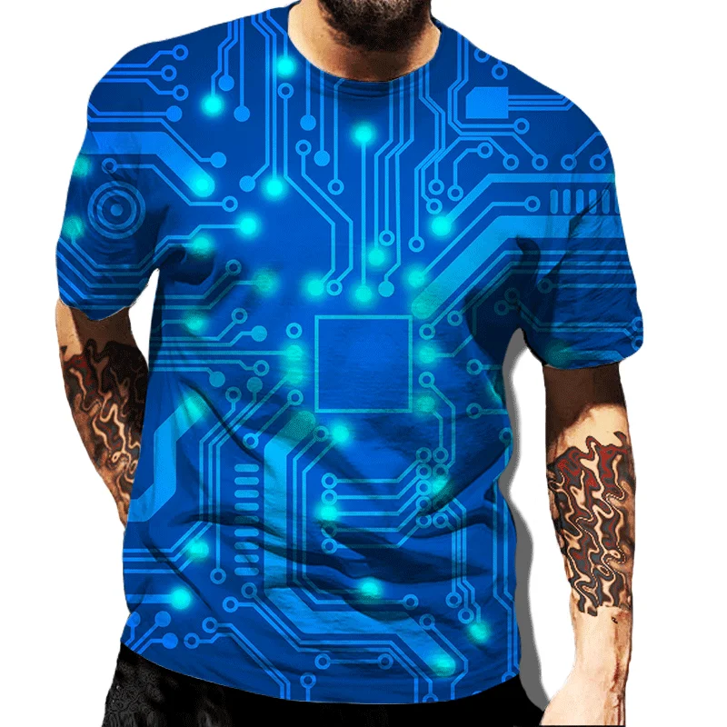 3D Circuit Board Motherboard Graphic T Shirts for Men Clothing Cool Electronic Chip CPU Mainboard T-shirt Short Sleeve Tops Tees