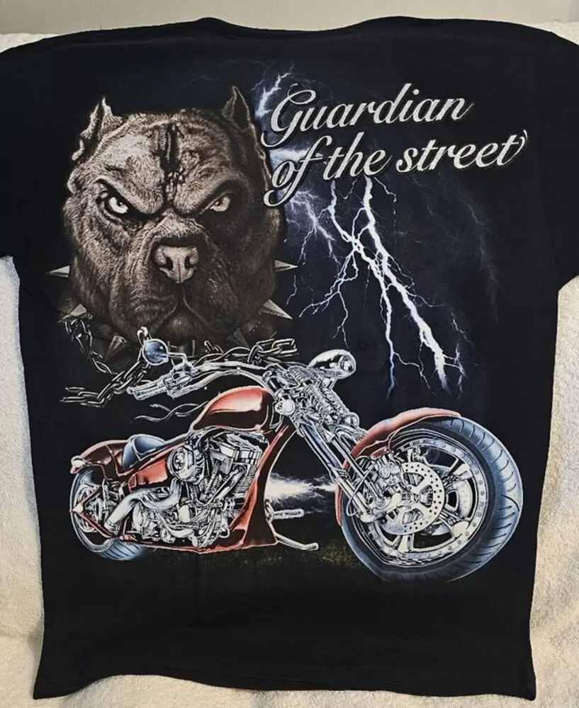 PITBULL MOTORCYCLE LIGHTNING BIKER DOG GUARDIAN OF THE STREET T-SHIRT