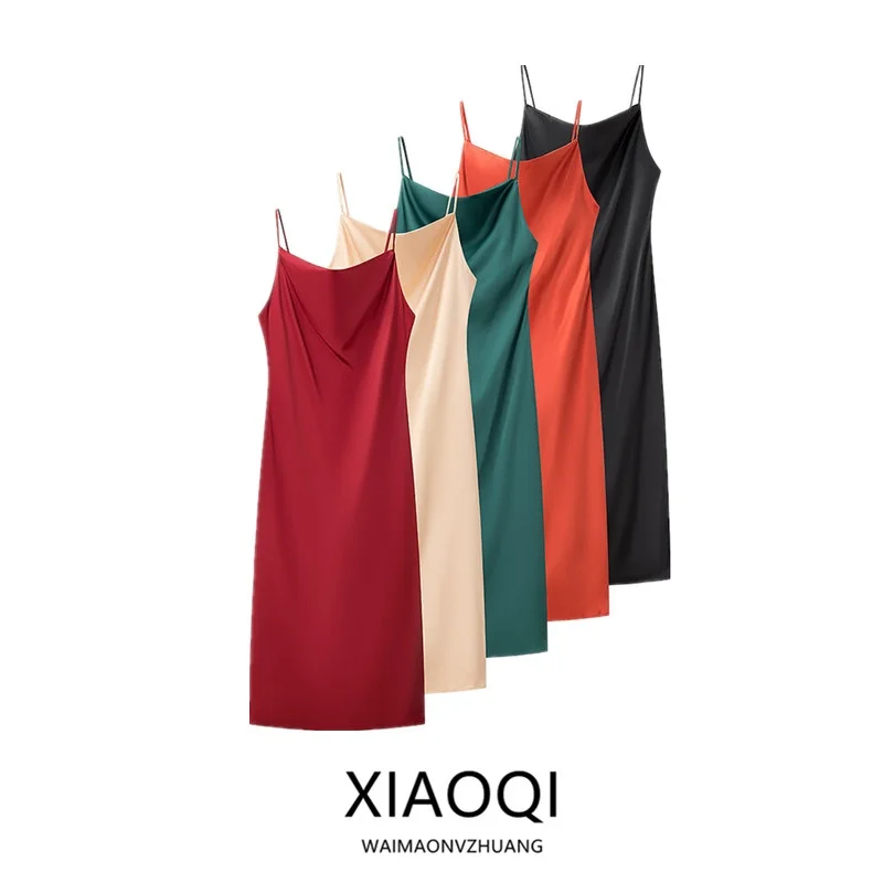 Ele Satijnen Ontwerp Halflange Strapl Dr Lente 2025, Faion Veelzijdige Quali Dr Sli Casual Jurk voor Dames