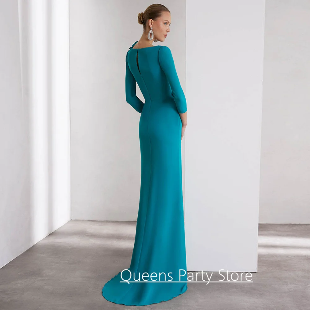 2026 Mother of The Bride Dress Customized 3/4 Sleeves Pleat Handmade Flowers Slit Sweep Train Mermaid Wedding Guest Gown
