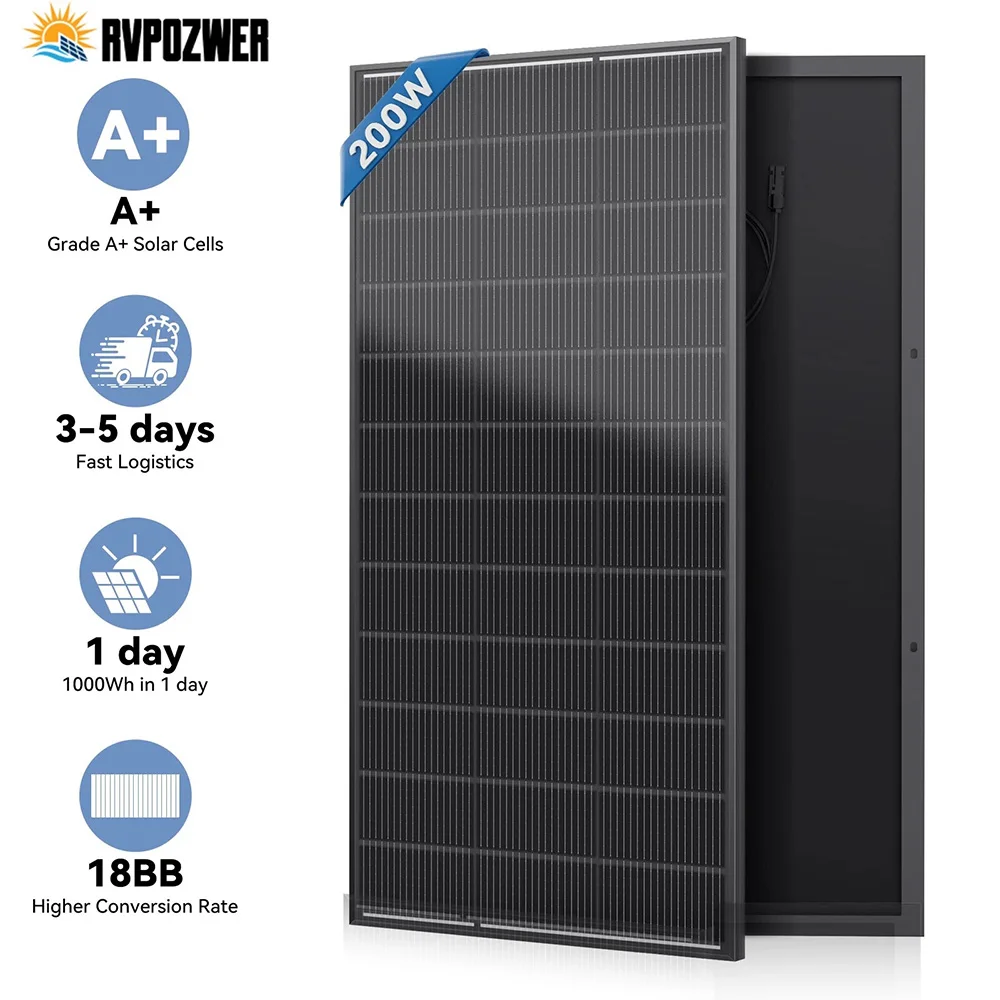 RVPOZWER 200W/400W/800W Solar Panels 18BB N-Type Mono Cells 25.5% High Efficiency PV Power for Home RV Charge Outdoor Off-Grid