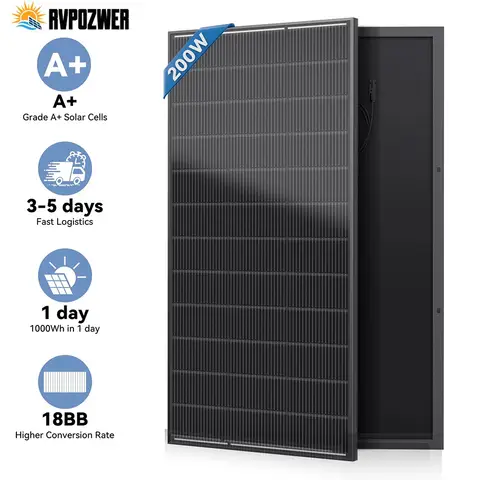 RVPOZWER 200W/400W/800W Solar Panels 18BB N-Type Mono Cells 25.5% High Efficiency PV Power for Home RV Charge Outdoor Off-Grid