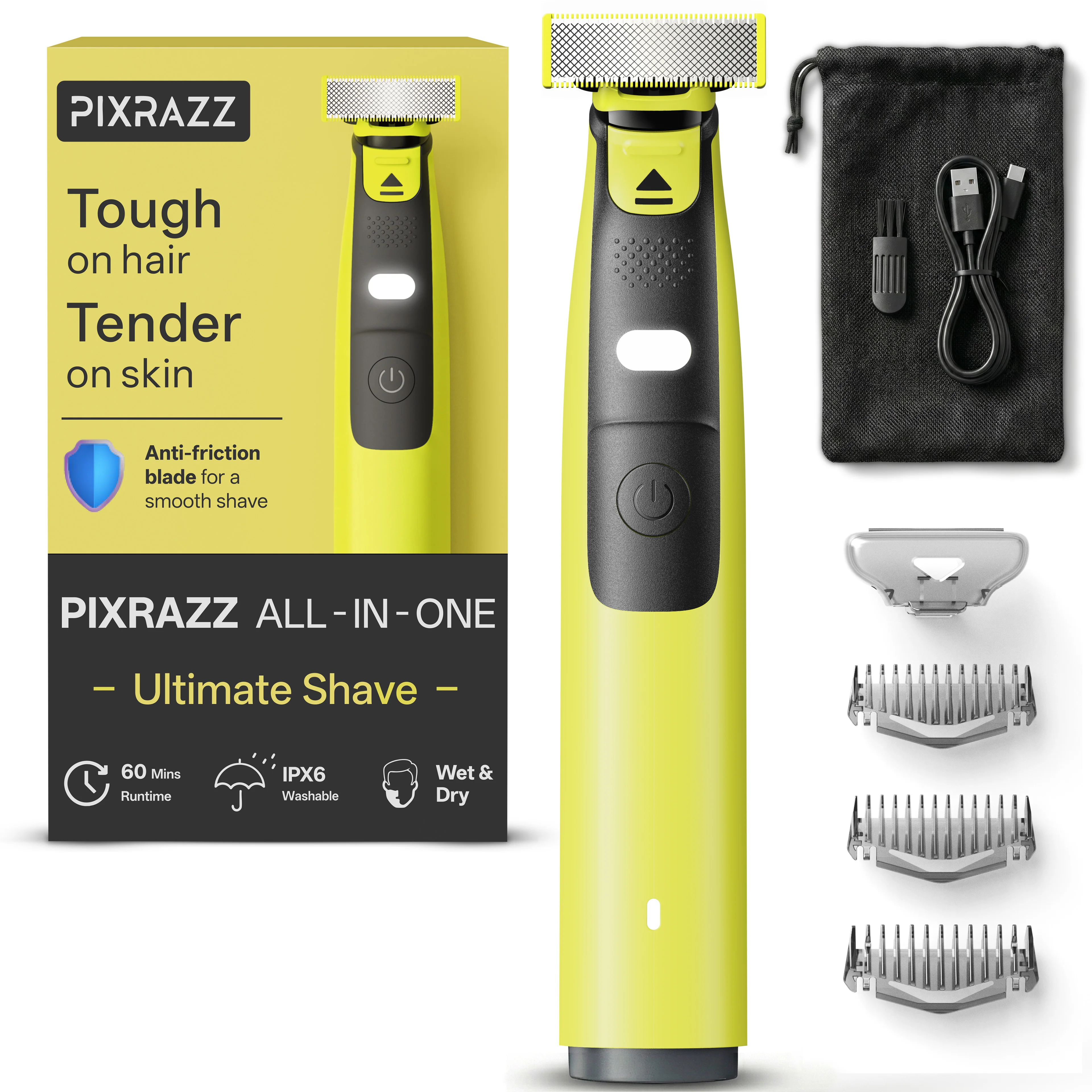 

Электробритва для мужчин, триммер для бороды со светодиодной подсветкой, перезаряжаемая через USB-C, водонепроницаемая (IPX6), для влажного и сухого бритья, портативная.