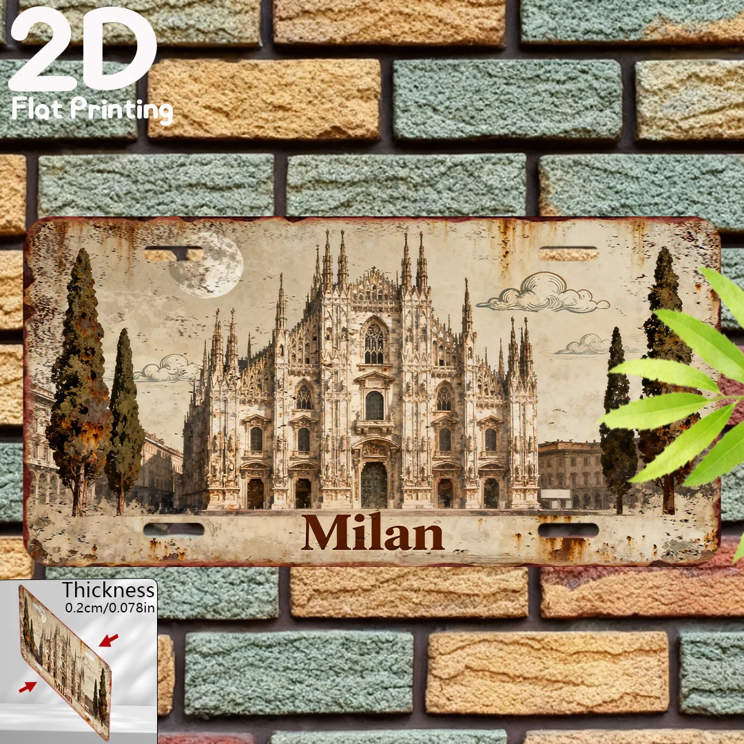 2D Flat, 1pc,Vintage Plate, Decorative Plaque & Sign, Milan City Italy, Vintage Home Decor, Vintage Wall Art, Milan Sign