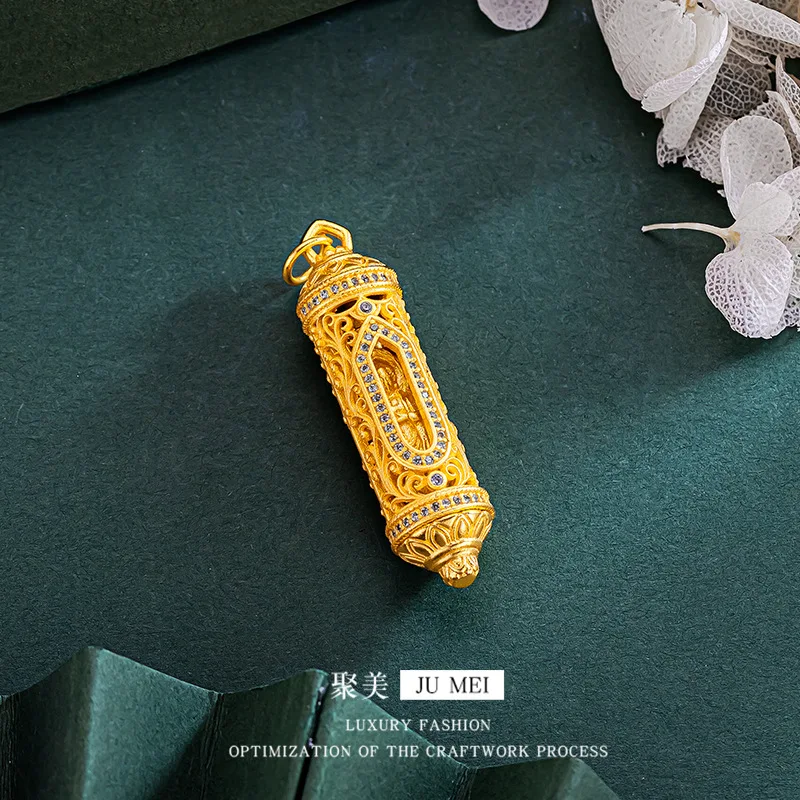 Luxury 9999 24K real gold ethnic style Buddha light rotating cylinder niche micro-inlaid niche high-end sense rotating pendant