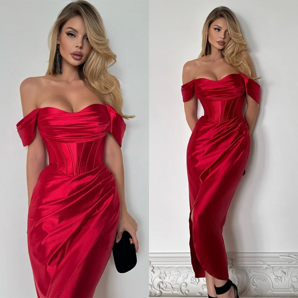 

Customized Luxury Burgundy Satin Evening Dress Modern Sweetheart Off the Shoulder Homecoming Dresses Temperament Prom Dress