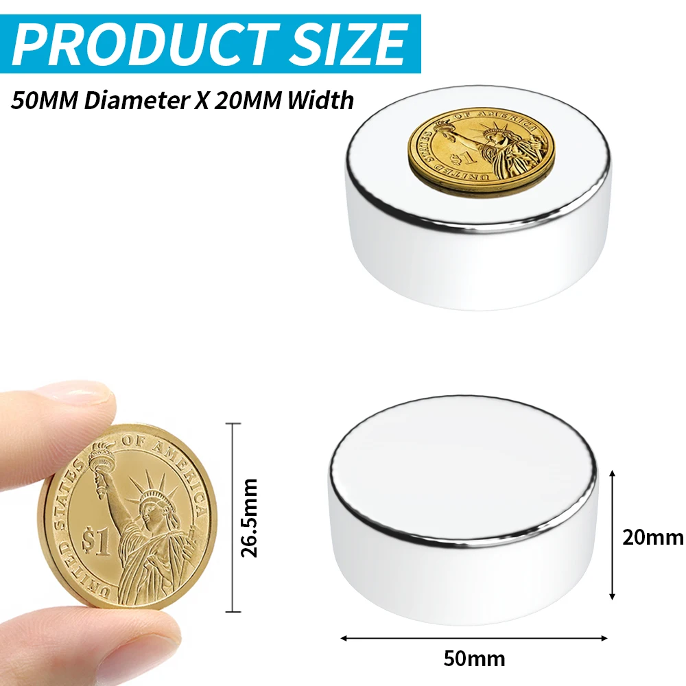 1Pcs Super Powerful Strong 50x20 N52 Magnet 50mmX20mm Round Strong Search Magnet Neodymium Magnet Rare Earth Permanent 50*20