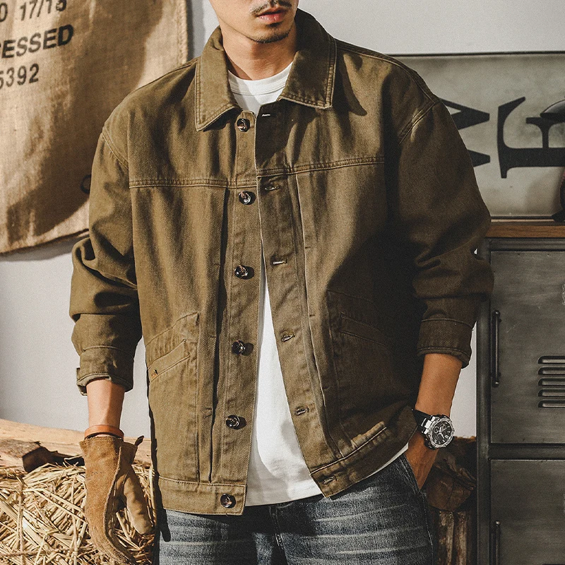 

Мужская куртка из вулканического камня в стиле ретро, весенне-осенняя хлопковая рабочая одежда, пальто, свободный крой в американском стиле, молодежное модное пальто