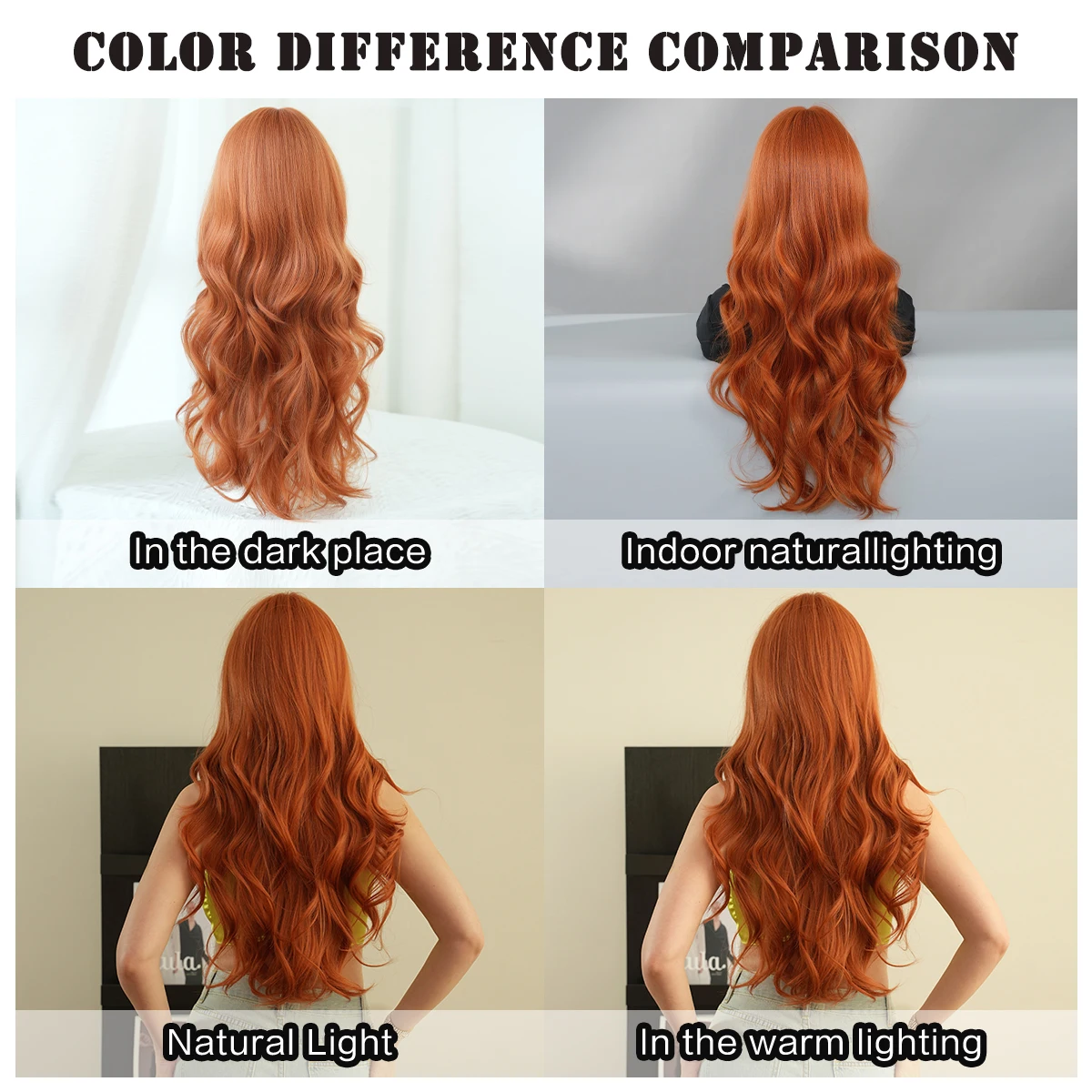 PARK YUN-peluca larga y ondulada de color naranja para mujer, pelo sintético con flequillo, de alta densidad, 28 pulgadas, a la moda, para uso diario