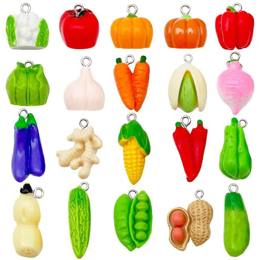 20Pcs Mixed Resin Vegetable Charms Mini Veggie Pendants For DIY Bracelet Necklace Handmade Jewelry Craft Making Accessories