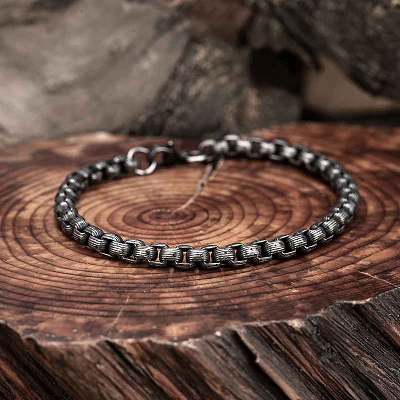 Men Vintage Punk Hip Hop lobster clasps Bracelet Boy Trendy Personality Coarse Stainless Steel Cast Wristband For Boyfriend Gift