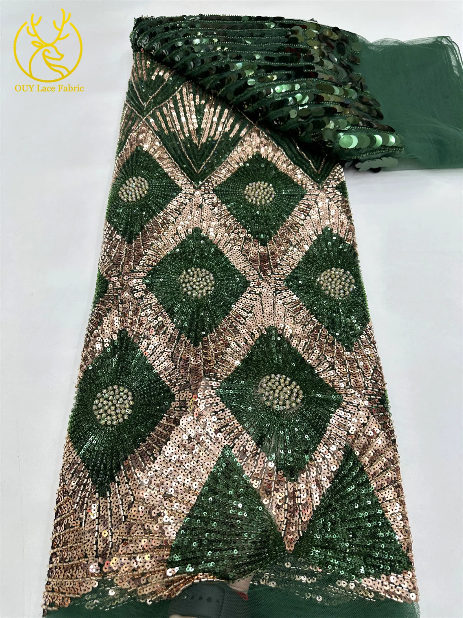 Luxuriöser grüner afrikanischer Brautstoff mit Perlenstickerei, 2026er Mode, französische Pailletten-Tüllspitze, nigerianische Netzspitze für Brautkleider zum Nähen – Detail 17