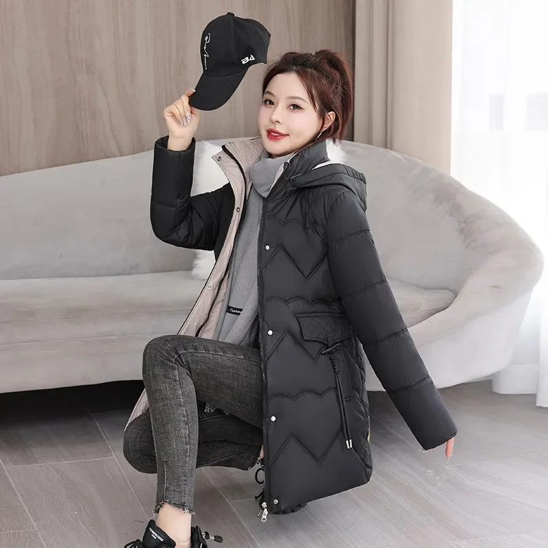 2024 New Women Jacket Casual Snow Wear Hooded Long Parkas Korean Warm Thick Winter Cotton Padded Coats Puffer Jacket Outwear